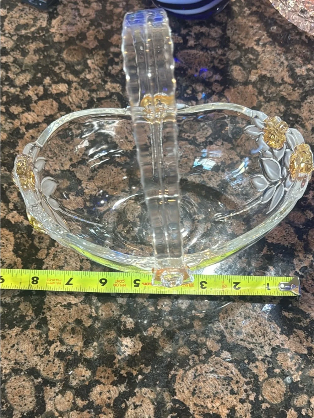 Mikasa Clear Glass Basket: Gold Roses & Frosted Leaves Decor